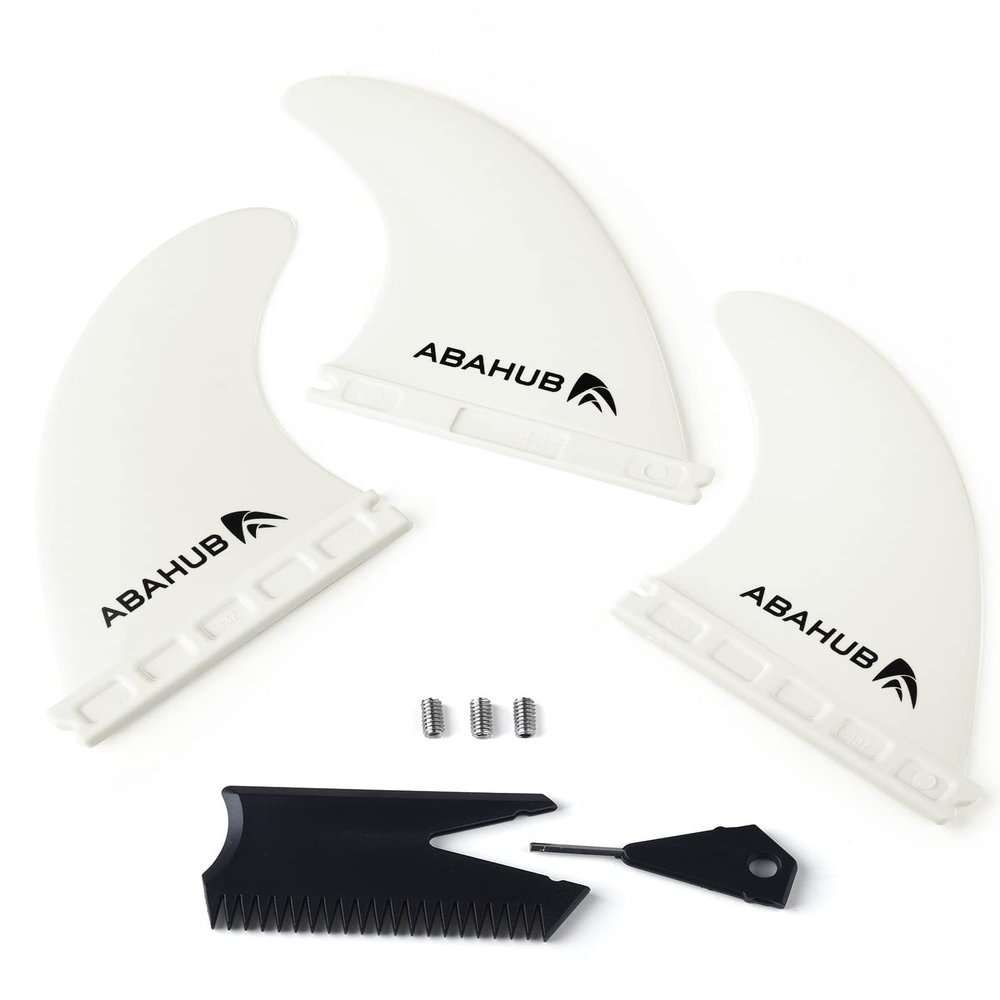 Abahub Surfboard Thruster Fins Set, Compatible with Future Style Fin Box, Fiberglass Reinforced 3 Pieces Surf Fin Set for Surf Boards, Surfing Longboard, Shortboard, With Screws and key, White