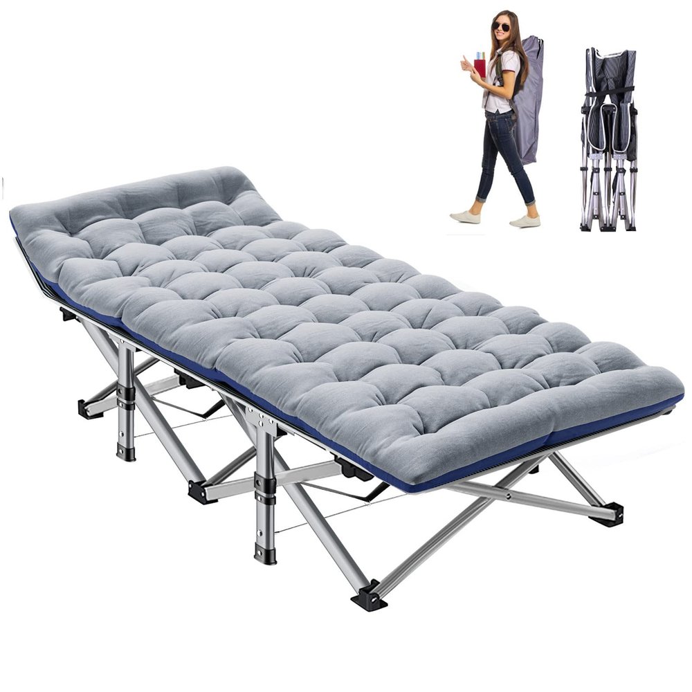 NAIZEA Folding Camping Cots for Adults, Portable Cot with Mattress Heavy Duty Outdoor Bed with Carry Bag 1200d Oxford Cloth Sleeping Cots for Camping Office Nap Home Guest Beach Travel