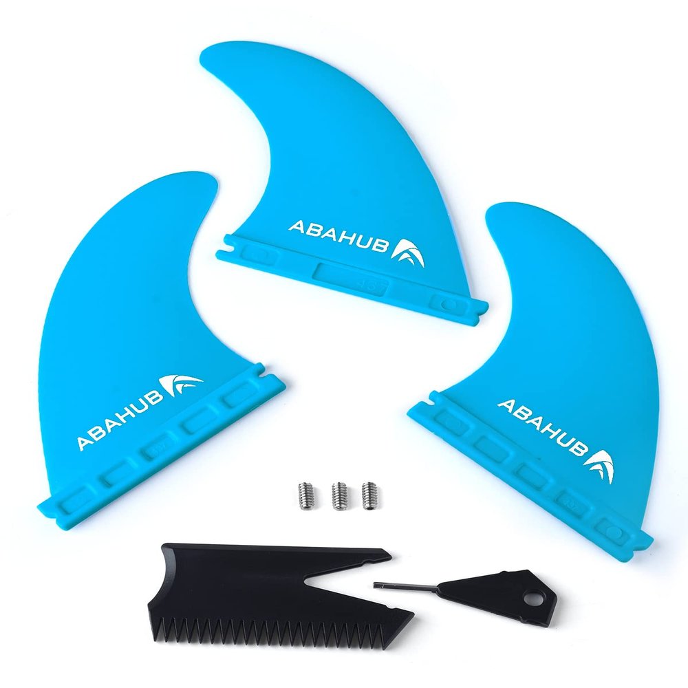 Abahub Surfboard Thruster Fins Set, Compatible with Future Style Fin Box, Fiberglass Reinforced 3 Pieces Surf Fin Set for Surf Boards, Surfing Longboard, Shortboard, with Screws and Key, Blue