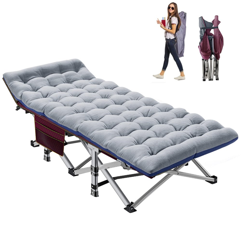 NAIZEA Folding Camping Cots for Adults, Portable Cot with Mattress Heavy Duty Outdoor Bed with Carry Bag 1200d Oxford Cloth Sleeping Cots for Camping Office Nap Home Guest Beach Travel