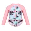Freebily Girls One Piece Rash Guard Swimsuit Long Sleeve Printed Zippered Bathing Suit Pink A 8