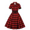 1950s Vintage Dresses for Women A-Line Cotton Audrey Retro Rockabilly Floral Print Skater Party Cocktail Wedding Evening Swing Dress UK Red Plaid L view 1