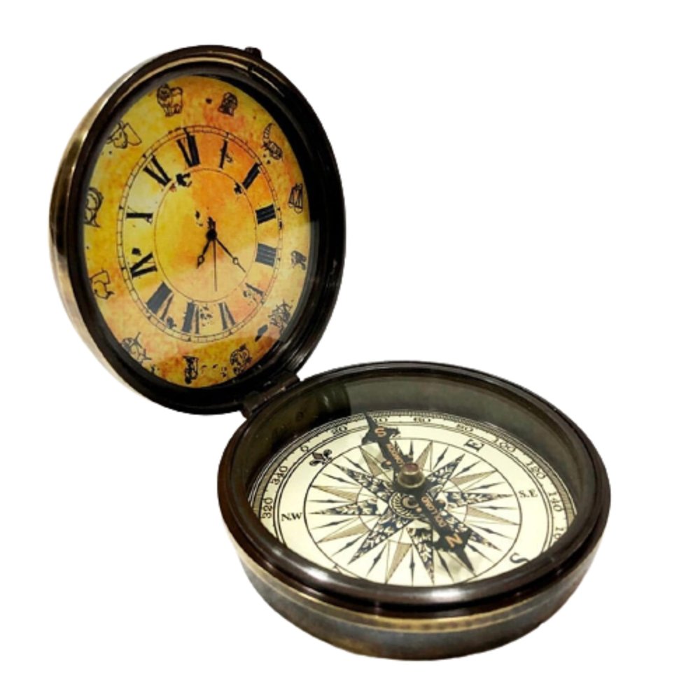Antique Nautical Compass Pocket Compass Analog Clock Brass Navigation Compass Decor A Great Gift Item for Home Decor 3" Inches by Nautical Export India by Unique Nautical Store