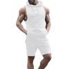 Men's 2 Piece Muscle Outfits Summer Sleeveless Hoodie and Workout Shorts Sets Stylish Solid Sweatsuits Sets with Pockets White view 1