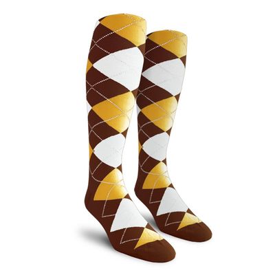Golf Knickers Colorful Knee High Argyle Cotton Socks For Men Women and Youth - EEEE: Brown/Gold/White - Ladies