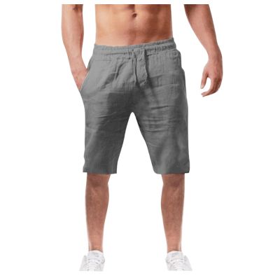 Linen Pants for Men Drawstring Casual Summer Solid Plain Beach Shorts Big and Tall Elastic Waist Pockets Stylish Shorts Gray