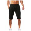 Linen Pants for Men Drawstring Casual Summer Solid Plain Beach Shorts Big and Tall Elastic Waist Pockets Stylish Shorts Black view 1
