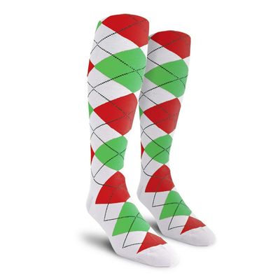 Golf Knickers Colorful Knee High Argyle Cotton Socks For Men Women and Youth - UUUU: White/Lime/Red - Ladies