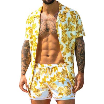 Mens Summer 2 Piece Outfit Big and Tall Sweatsuits Sets Short Sleeve T-Shirts and Classic Fit Sport Shorts Set Tracksuit Yellow