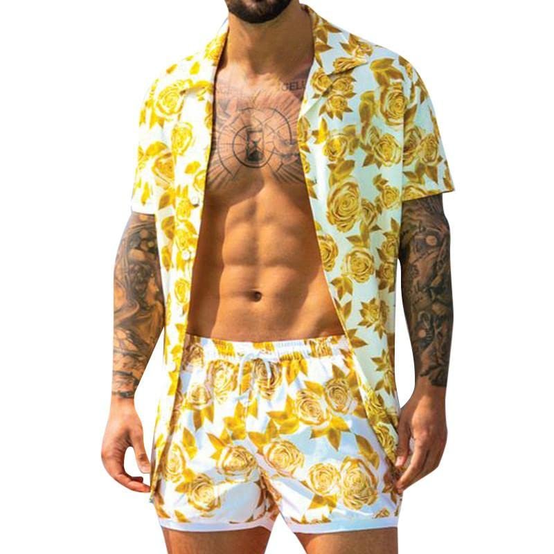 Mens Summer 2 Piece Outfit Big and Tall Sweatsuits Sets Short Sleeve T-Shirts and Classic Fit Sport Shorts Set Tracksuit Yellow