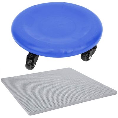 Abdominal Exercise Roller, 4 Wheel Plate Slide Disc Fitness Equipment for Home Office Gym (Blue)