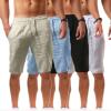 Linen Pants for Men Drawstring Casual Summer Solid Plain Beach Shorts Big and Tall Elastic Waist Pockets Stylish Shorts Gray view 2