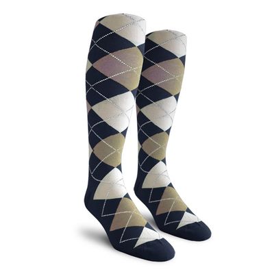 Golf Knickers Colorful Knee High Argyle Cotton Socks For Men Women and Youth - FFFF: Navy/Taupe/White - Youth