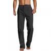 QWENTMTNTY Mens Linen Pants Drawstring Straight Fit Casual Summer Loose Fit Trousers Big & Tall Solid Plain Yoga Long Pants Black view 1