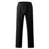 QWENTMTNTY Mens Linen Pants Drawstring Straight Fit Casual Summer Loose Fit Trousers Big & Tall Solid Plain Yoga Long Pants Black view 3