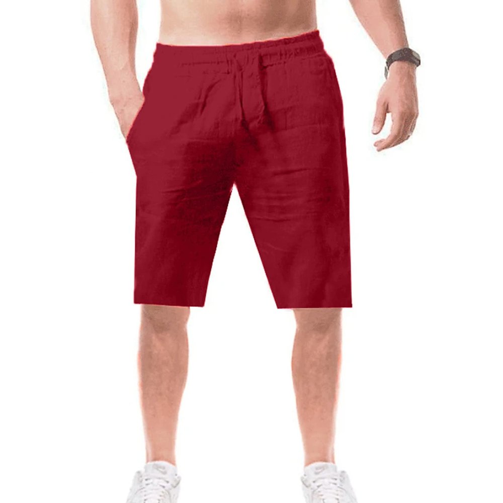 QWENTMTNTY Linen Shorts for Men 9 Incn Summer Comfy Elastic Waist Drawstring Beach Shorts Athletic Workout Bermuda Shorts Red