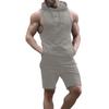 Men's 2 Piece Muscle Outfits Summer Sleeveless Hoodie and Workout Shorts Sets Stylish Solid Sweatsuits Sets with Pockets Gray view 1