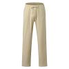 QWENTMTNTY Mens Linen Pants Drawstring Straight Fit Casual Summer Loose Fit Trousers Big & Tall Solid Plain Yoga Long Pants Khaki view 3