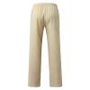 QWENTMTNTY Mens Linen Pants Drawstring Straight Fit Casual Summer Loose Fit Trousers Big & Tall Solid Plain Yoga Long Pants Khaki view 4