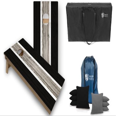 Tailgating Pros Striped Tournament Grade Cornhole Board Set w/LED Rings- Includes 4'x2' Regulation Boards, Ring Lights, Bean Bags, and Carrying Cases