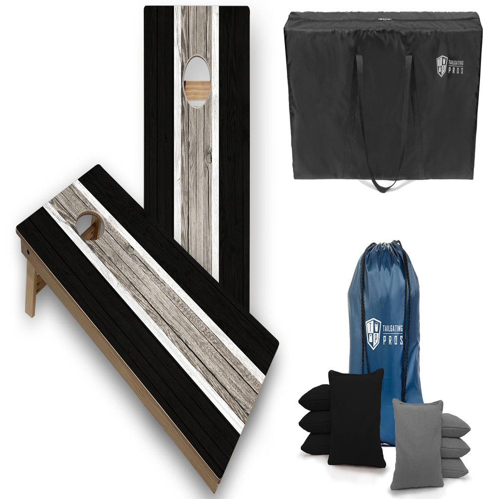 Tailgating Pros Striped Tournament Grade Cornhole Board Set w/LED Rings- Includes 4'x2' Regulation Boards, Ring Lights, Bean Bags, and Carrying Cases