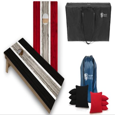 Tailgating Pros Striped Tournament Grade Cornhole Board Set w/LED Rings- Includes 4'x2' Regulation Boards, Ring Lights, Bean Bags, and Carrying Cases