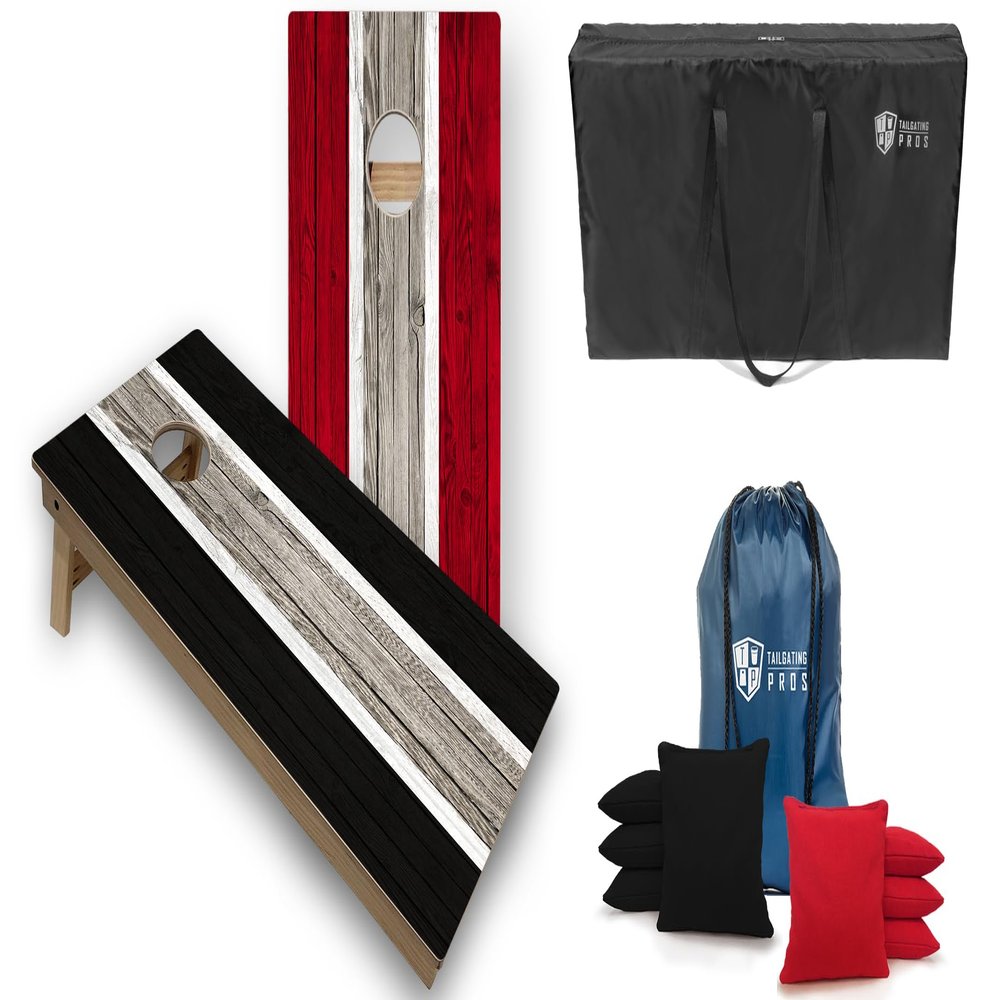 Tailgating Pros Striped Tournament Grade Cornhole Board Set w/LED Rings- Includes 4'x2' Regulation Boards, Ring Lights, Bean Bags, and Carrying Cases