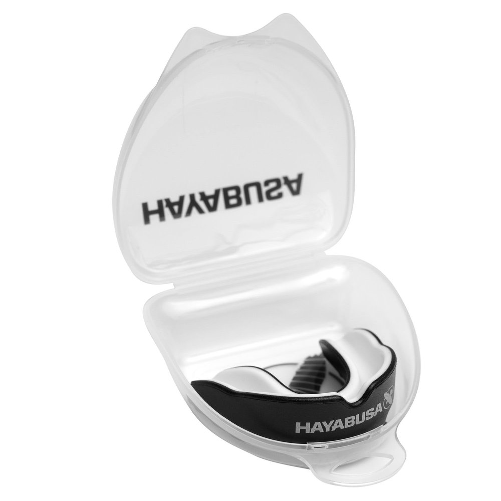 Hayabusa Combat Sports Mouth Guard Youth, Kids and Adult Sizes Comes with Case - Black/White, Youth
