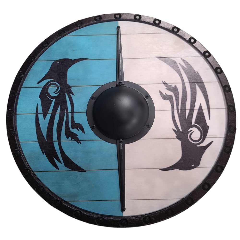 Full Size Solid Wood Viking Shield for Cosplay LARP or Battle (30" Raven Clan)