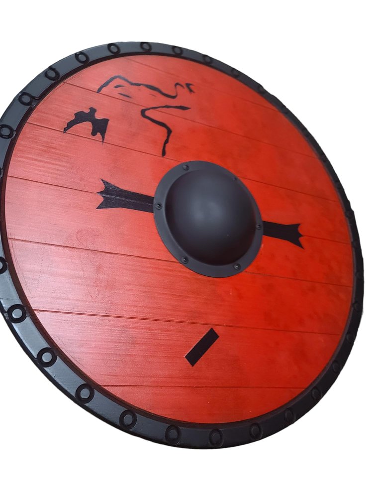 Full Size Solid Wood Viking Shield for Cosplay LARP or Battle (30" Ragnar RED)