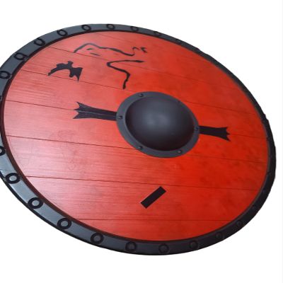 Full Size Solid Wood Viking Shield for Cosplay LARP or Battle (24" Ragnar RED)