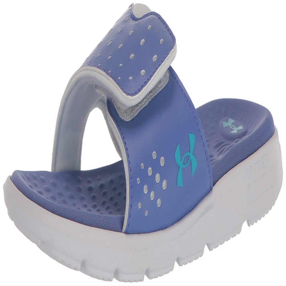 Under Armour girls Ignite Pro Slide Sandal, (400) Baja Blue/Gray Mist/Blue Surf, 12 Little Kid US