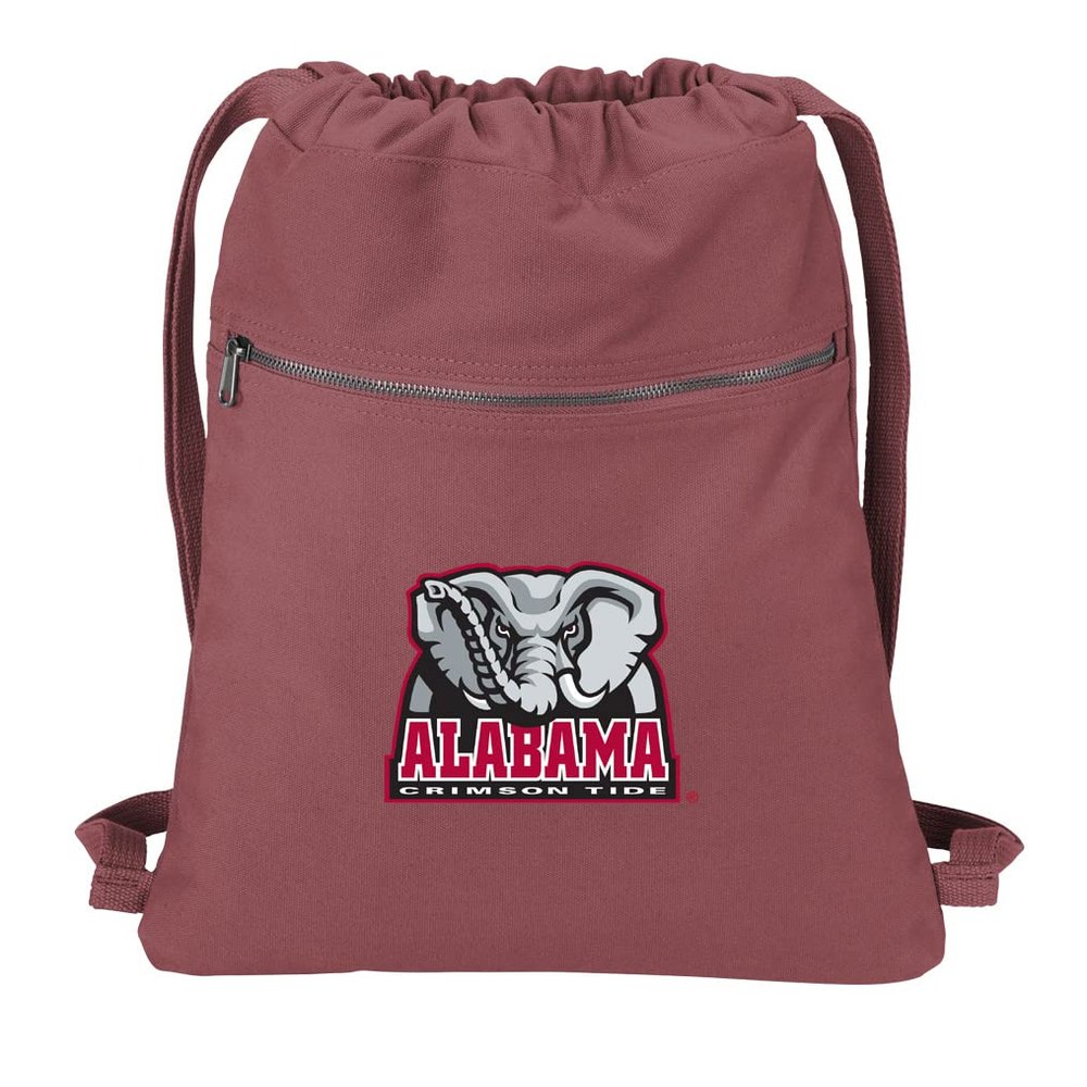 Broad Bay University of Alabama Drawstring Backpack RICH CANVAS Alabama Logo Cinch Bag (Crimson Tide)