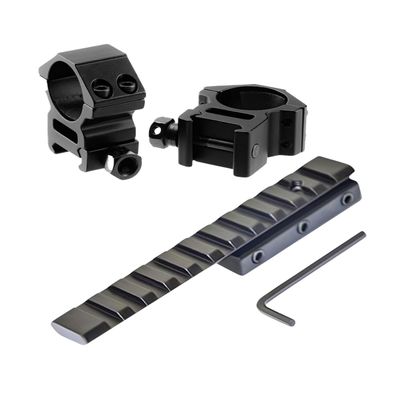 360 Tactical  11 Slots Riser Base Adapter 11mm Dovetail Extension to 20mm Weaver Picatinny Rail Mount W/ 1 INCH 25.4MM Low Profile Scope Ring