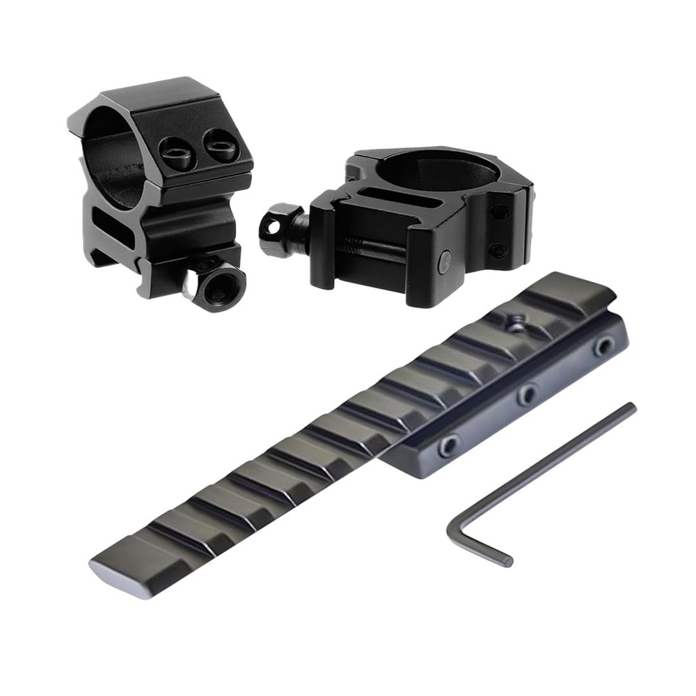360 Tactical  11 Slots Riser Base Adapter 11mm Dovetail Extension to 20mm Weaver Picatinny Rail Mount W/ 1 INCH 25.4MM Low Profile Scope Ring