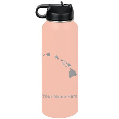 LaserGram Personalized Water Bottle, Hawaiian islands, Stainless Steel Double Wall Vacuum Insulated with Flip Top Straw, Custom Engraved Gift (40oz / 1180ml Coral)