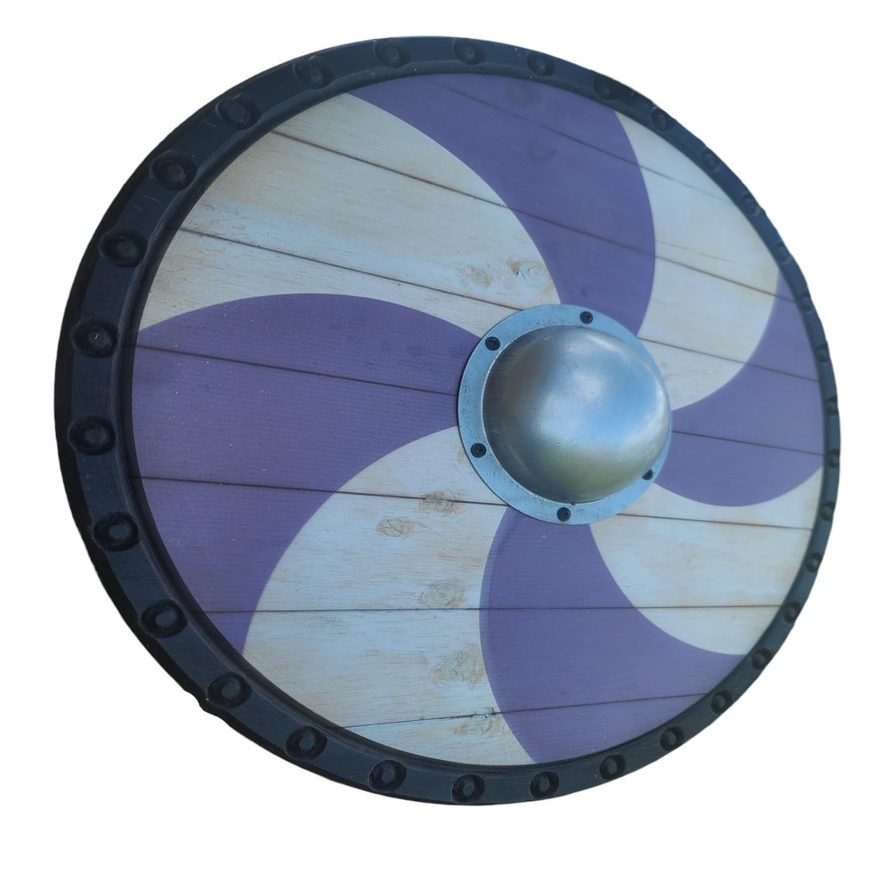 Full Size Solid Wood Viking Shield for Cosplay LARP or Battle (30" Warped Pinwheel)