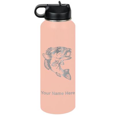 LaserGram Personalized Water Bottle, Bass Fish, Stainless Steel Double Wall Vacuum Insulated with Flip Top Straw, Custom Engraved Gift (40oz / 1180ml Coral)