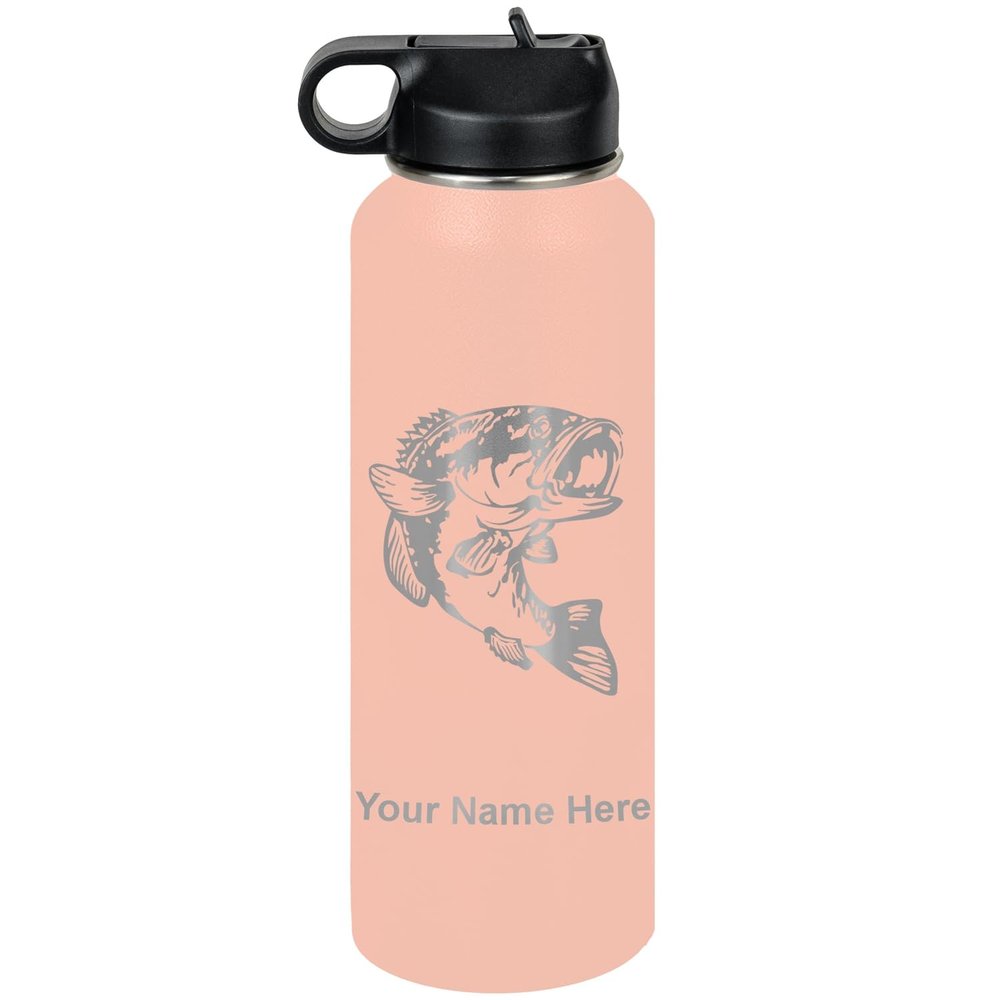 LaserGram Personalized Water Bottle, Bass Fish, Stainless Steel Double Wall Vacuum Insulated with Flip Top Straw, Custom Engraved Gift (40oz / 1180ml Coral)