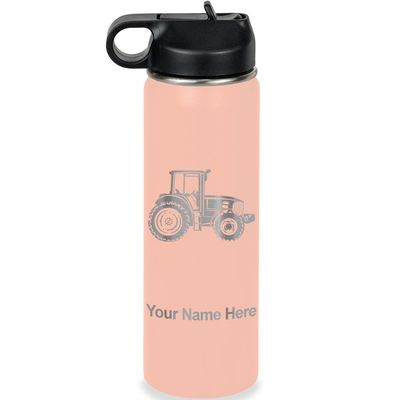 LaserGram Personalized Water Bottle, Farm Tractor, Stainless Steel Double Wall Vacuum Insulated with Flip Top Straw, Custom Engraved Gift (20oz / 590ml Coral)