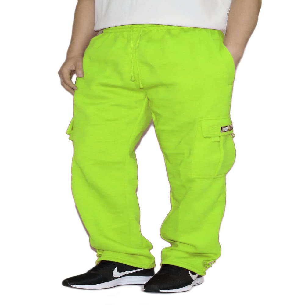 AIRNINE Men's Fleece Cargo Sweatpants SweatShorts Heavyweight S-6XL (Neon Green, Medium)