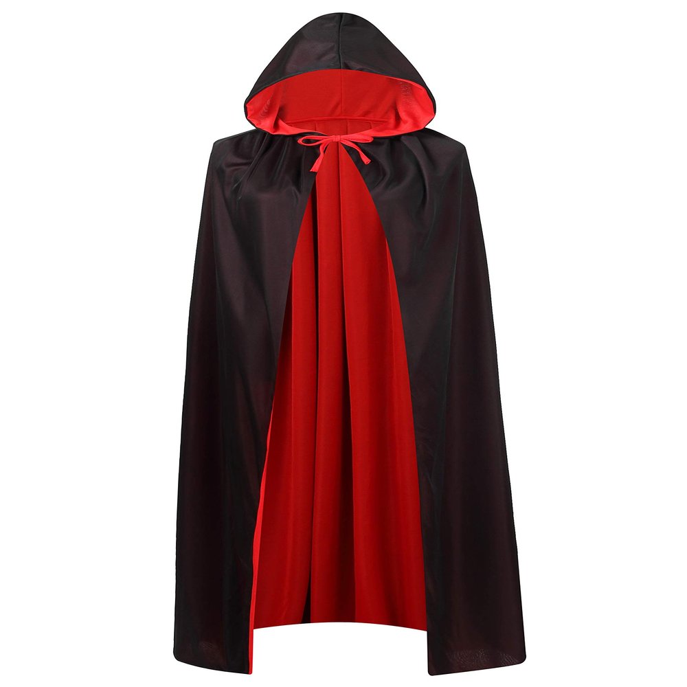 Regenboog 59inch(150cm) Kids Reversible Cape with Hood,Black and Red Cape,Halloween Christmas Costume,Masquerade,Dress up,Wizard,Witch,Vampires Cloak