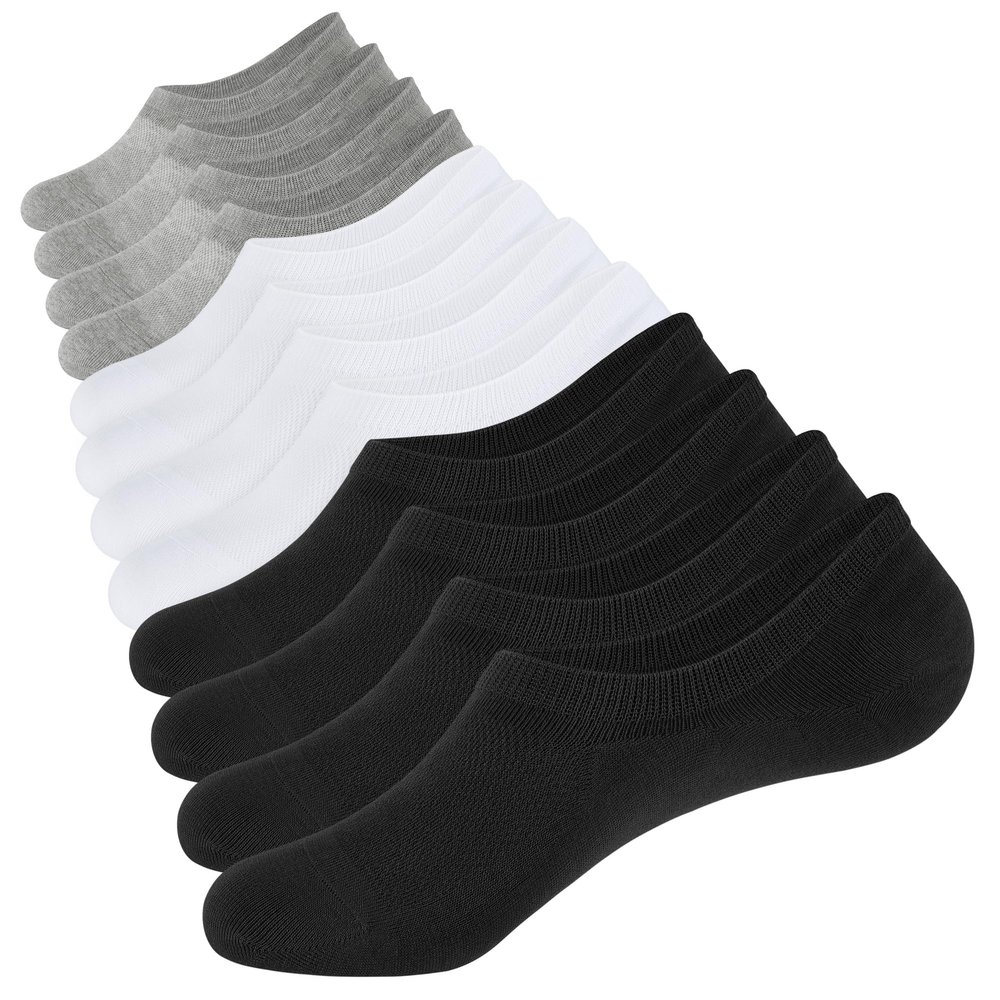 CLOSEMATE Mens No Show Socks Cotton Thin High Elasticity Low Cut Ankle Socks with Non Slip Grips 6 Pairs (2Black2White2Grey, Size S)