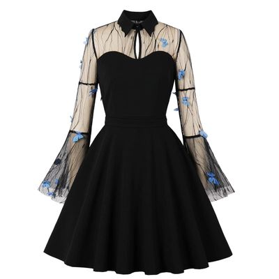 1950s Vintage Dresses for Women A-Line Audrey Retro Rockabilly Floral Print Skater Party Cocktail Wedding Evening Swing Dress UK Schwarz04 M