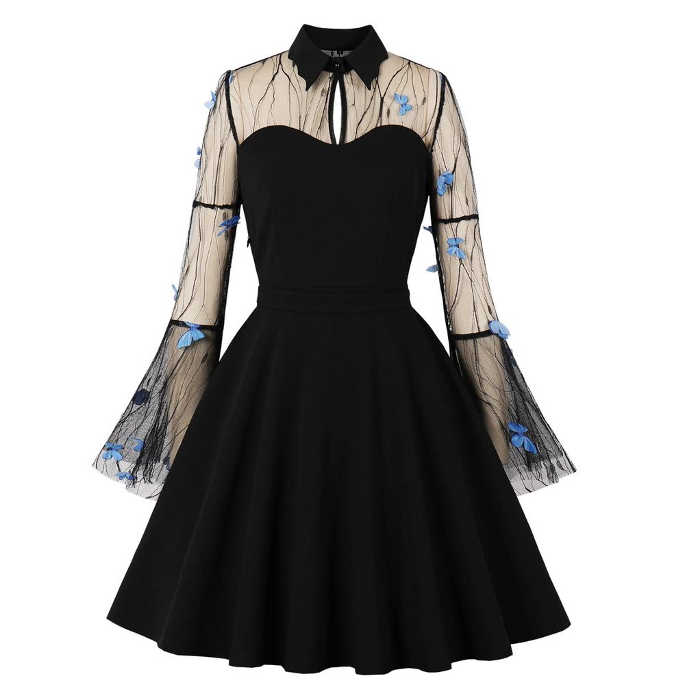 1950s Vintage Dresses for Women A-Line Audrey Retro Rockabilly Floral Print Skater Party Cocktail Wedding Evening Swing Dress UK Schwarz04 M