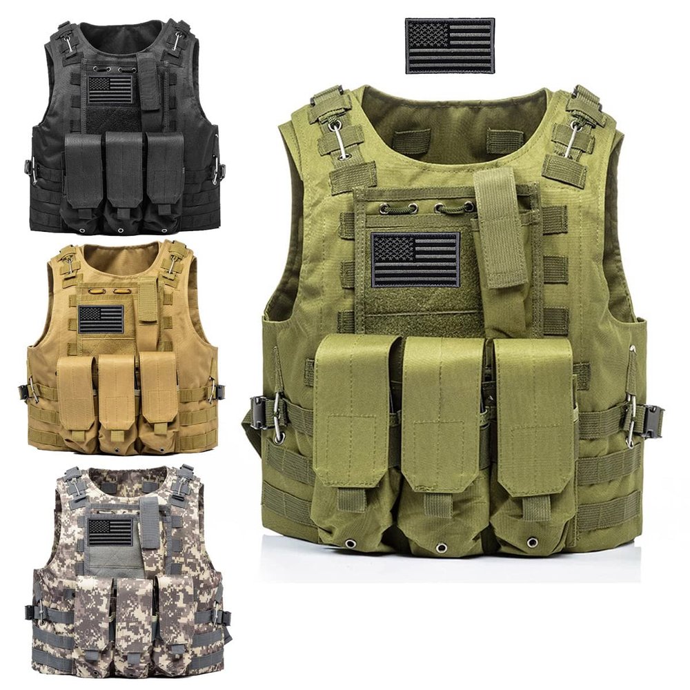 AZB Tactical Vest Adjustable Airsoft Paintball Vest with Removable Pouch