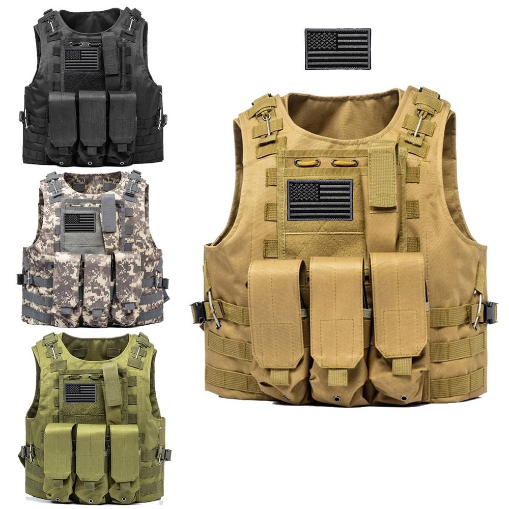 AZB Tactical Vest Adjustable Airsoft Paintball Vest with Removable Pouch