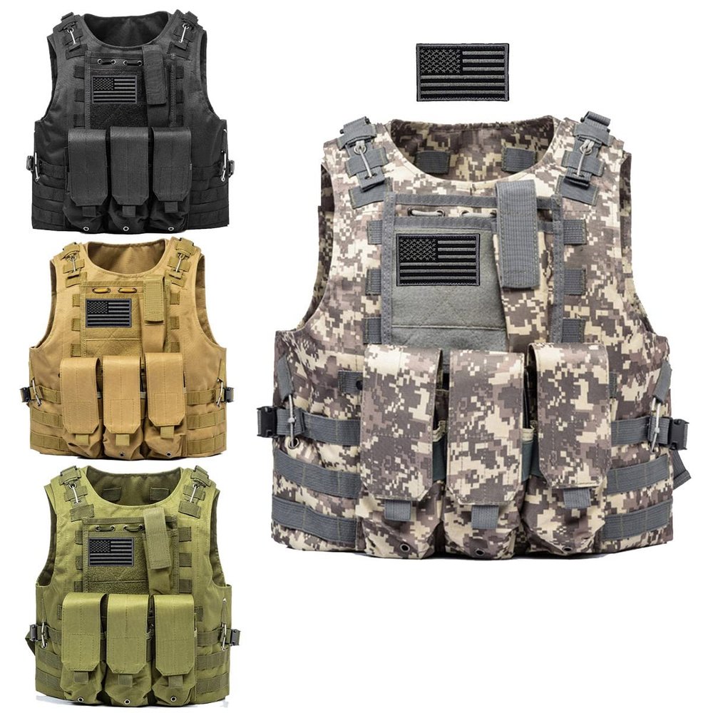 AZB Tactical Vest Adjustable Airsoft Paintball Vest with Removable Pouch