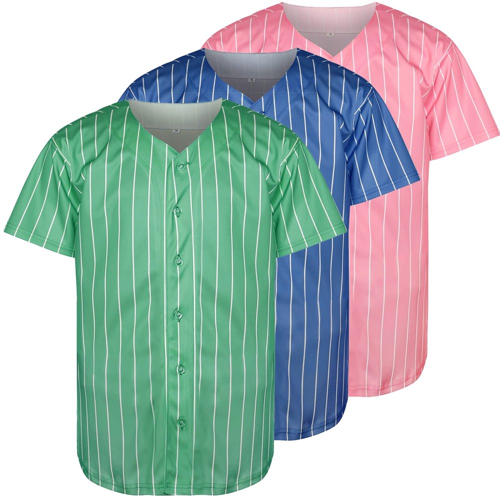 Phoneutrix Blank Plain Hip Hop Hipster Baseball Jersey Button Down Shirts Sports Uniforms Men Women Jersey (Green-Stripe, Large)