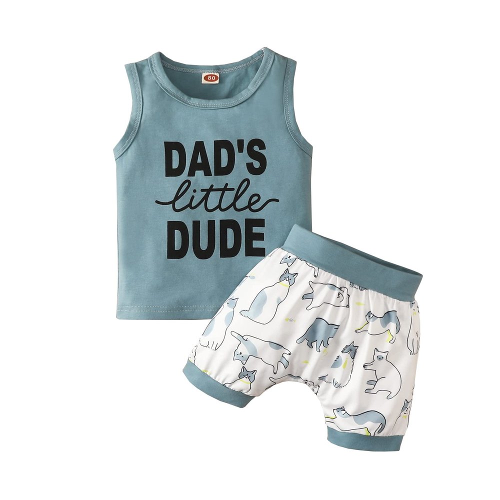 Afunbaby Baby Boy Summer Clothes Dads Tee Shirt Sleeveless Tank Top Shorts Cute Newborn Infant 6 12 18 24 Month Outfit (Cat Print,18-24 Months)